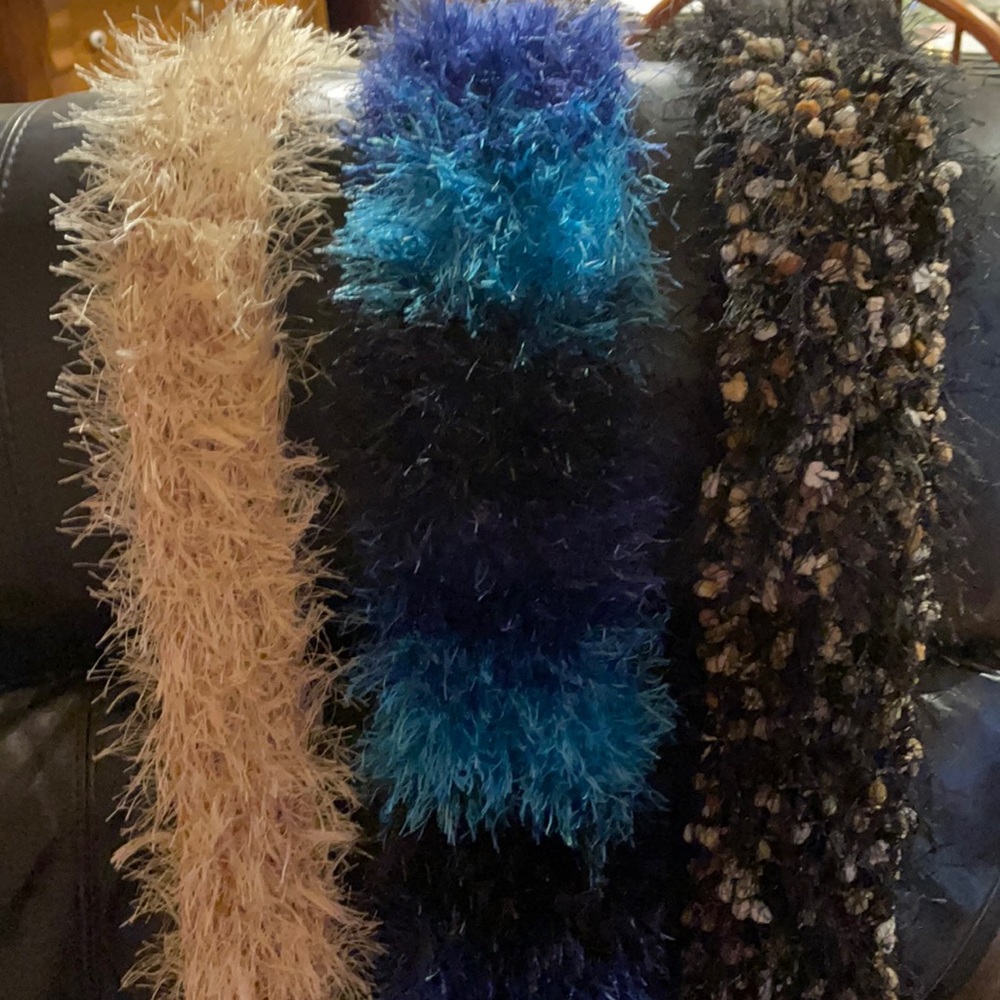 Three scarfs for the price of one,Tan,blue,black an tan